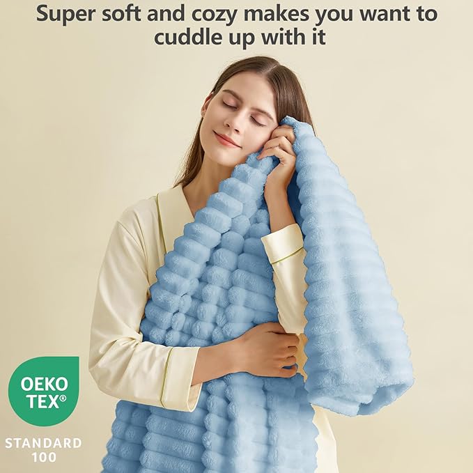 Soft Light Blue Throw Blanket for Couch - 300GSM Cozy Fleece Blanket for Men Women, Fluffy Lightweight Blankets Birthday Gifts for Her Him, Spring Home Room Decor, Light Blue, 50x60 Inches