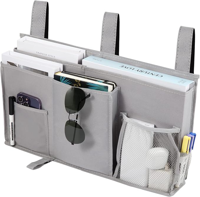 Joyfulife Bedside Caddy Bunk Bed Organizer Bedside Storage Organizer Hanging Bed Organizer Storage Bag Pocket for Bunk, Hospital Beds, College Dorm Rooms, Baby Bed Rails, Camp 8 Pockets (A-Gray)