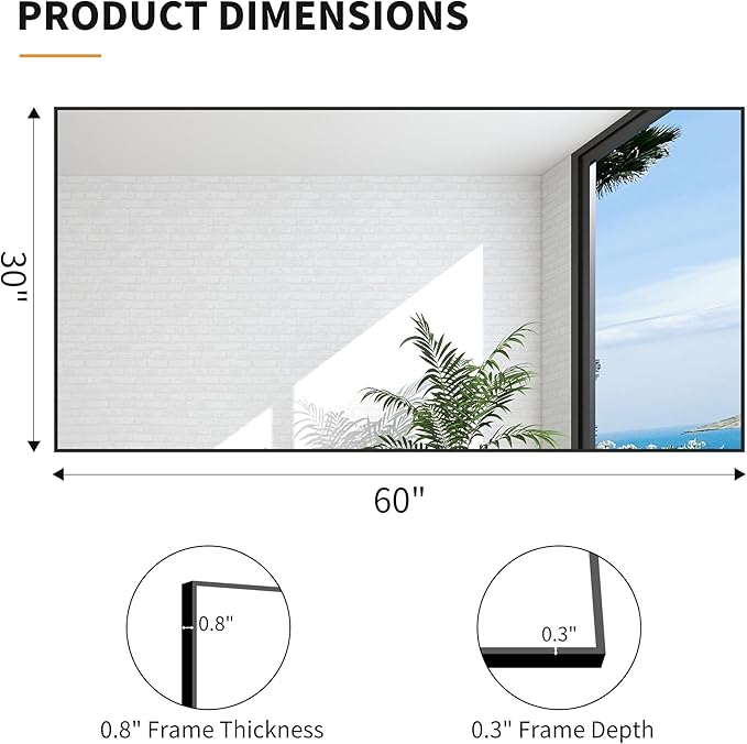 KOCUUY Bathroom Mirror, 30x60 Inch Large Black Mirrors for Wall, Rectangle Long Vanity Mirror with Aluminum Frame Modern Home Decor for Bathroom, Living Room, Entryway, Hang Horizontal/Vertical
