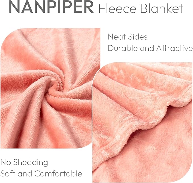 NANPIPER Fleece Blanket - Lightweight Warm Throw for Adults All-Season Rose Tan Pink 50"x60"