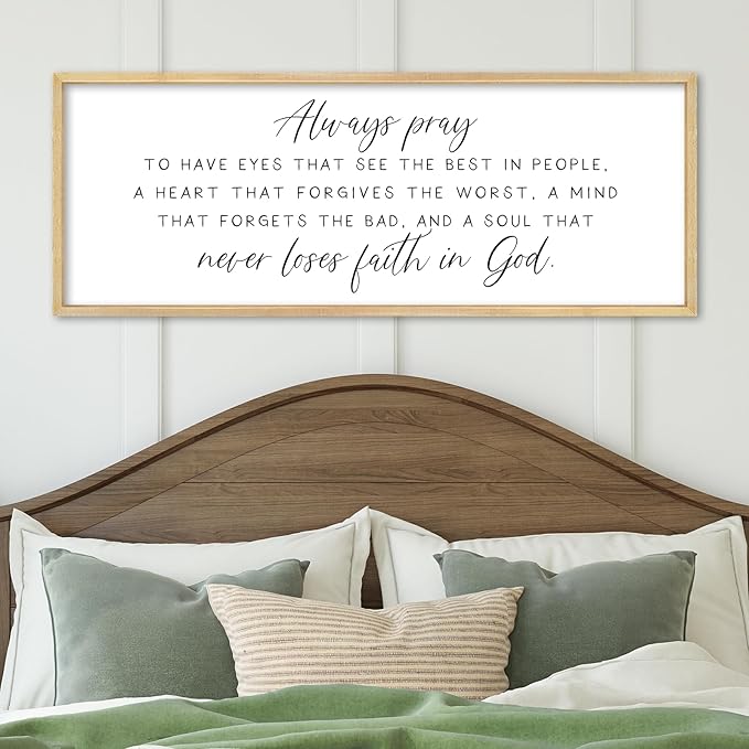 Always pray Wall Decor To Have Eyes That See Sign 32"×12" Bible Verse Scripture Christian for Bedroom Living Room Large Wall Art Hanging (Wood)