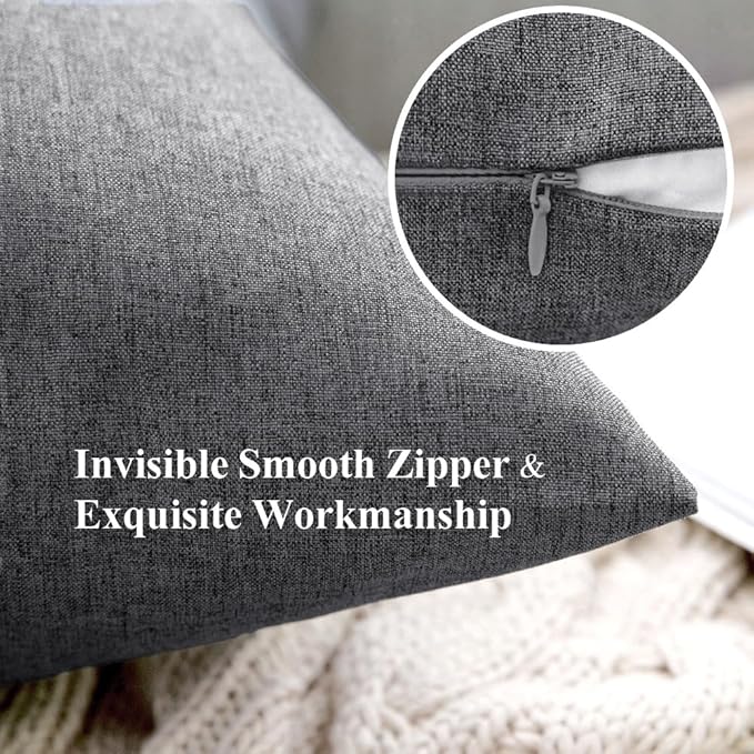 MIULEE Pack of 2 Decorative Outdoor Solid Waterproof Throw Pillow Covers Euro Sham Faux Linen Garden Farmhouse Cushion Cases for Patio Tent Balcony Couch Sofa 22x22 Inch Light Grey