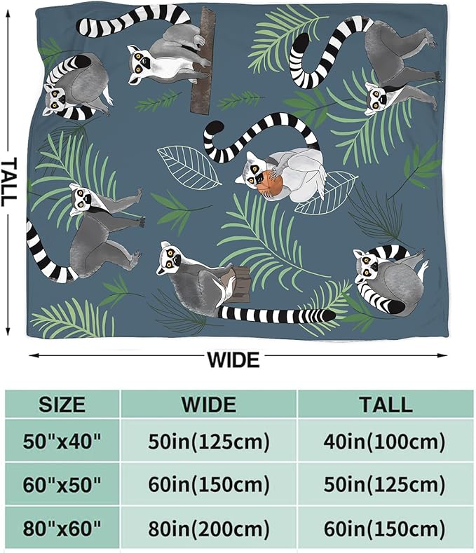 Lemur Blanket for Girls Women Boys Men Adults Kids Soft Cozy Fleece Cute Lemur Throw Blankets Gifts Warm Flannel Plush Stuff Lightweight Decorative for Couch Bed Sofa 50"X40"