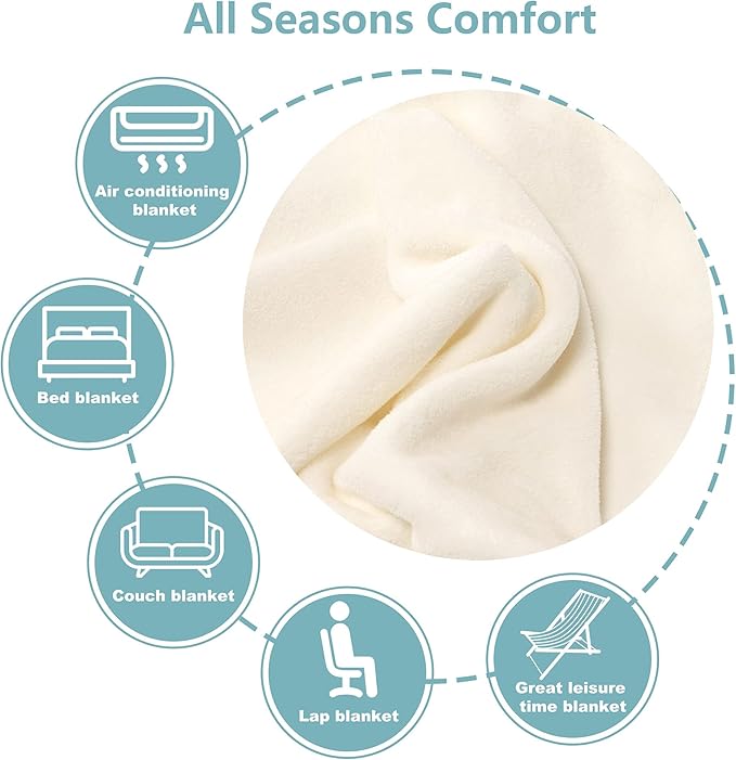 NANPIPER Fleece Blankets, Super Soft Flannel Queen Size Blanket for Bed, Luxury Cozy Microfiber Plush Fuzzy Blanket,Ivory White