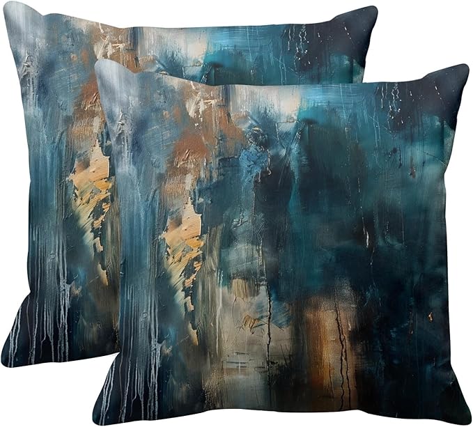 Britimes Throw Pillow Covers Modern Home Art Decor, 20 x 20 Inches Set of 2 Pillow Cases Decorative, Abstract Oil Painting Pillowcases for Bedroom, Living Room, Cushion Couch Sofa, Teal Black