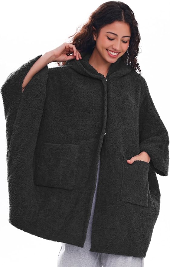 WDCOZY Wearable Blanket Hoodie Poncho Throw Comfy Soft Warm Cape Shawl Cozy Cloak Wrap Hooded with Sleeves For Women Adults