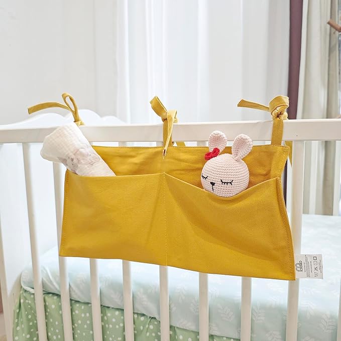 Baby Bedside Hanging Storage Bag - 2-Pocket Bedside Storage with High Capacity for Diapers & Essentials, Space-Saving Hanging Nursery Organizer 5 Colors Available (Ginger)