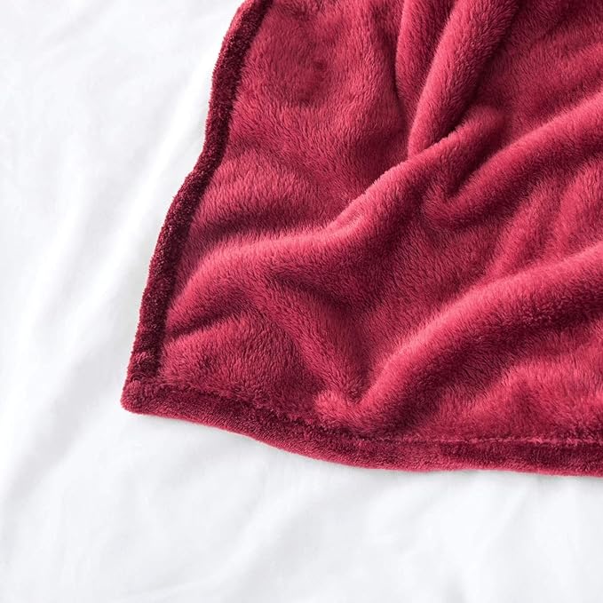 MOONLIGHT20015 Fleece Blankets Queen Size 90x90 Inches- 2 Pack - Super Soft Fluffy Throw Blanket for Sofa and Bed - Warm and Cozy Lightweight 400 GSM Microfiber Bed Throws Blankets (Burgundy)