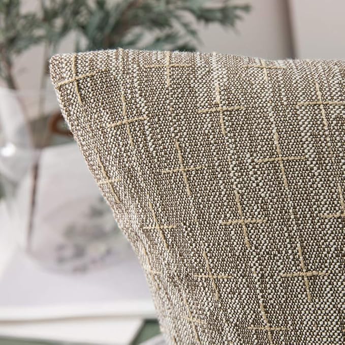 MIULEE Pack of 2 Decorative Burlap Linen Throw Pillow Covers Modern Farmhouse Pillowcases Rustic Woven Textured Cushion Cover for Sofa Couch Bed 16x16 Inch Light Brown