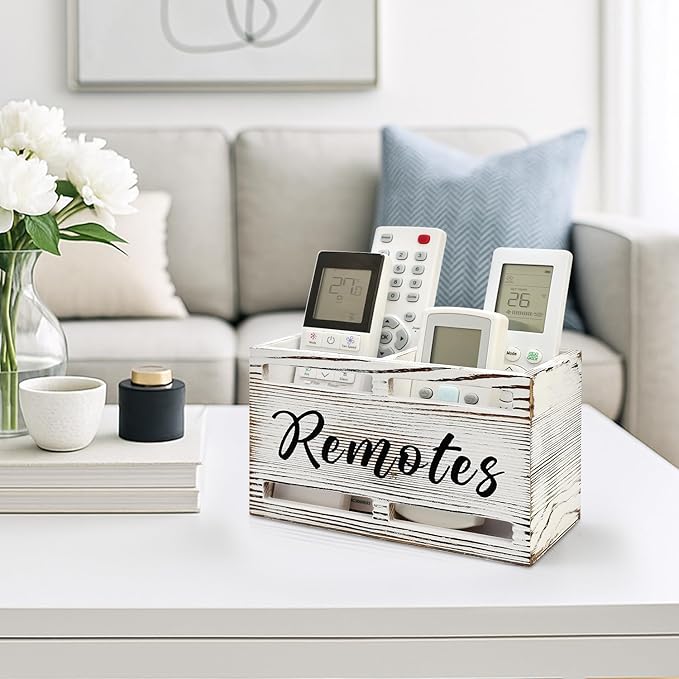 Wooden Remote Control Holder Wall Mount Remote Organizer for Table TV Controller Holders Remotes Caddy for Bed Wall Bedside Organizer Storage Control Box Farmhouse Nightstand Couch Decor 2 slots