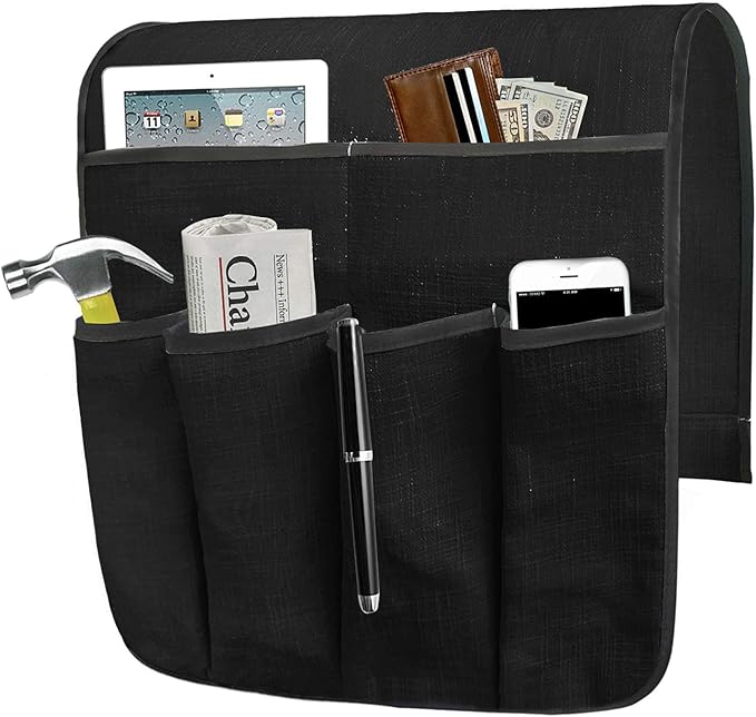 Couch Sofa Armrest Organiser Arm Chair Caddy Bedside Storage Pocket with 6 Pockets TV Remote Holder Bed Storage Pocket Bag for Cellphone Tablet Notepad Book Magazines DVD Glasses