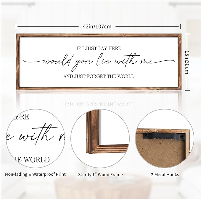 MODE HOME Farmhouse Bedroom Wall Art Above Bed with Title If I Just Lay Here Would You Lie With Me, Large Framed Wall Sign for Master Bedroom Wall Decor, Rustic Wall Art for Home Decor 42 x 15 Inch