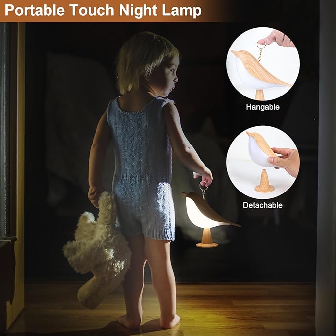 VoMii Bird Desk Lamp Set of 2, Small Table Lamp Cordless Touch Dimmable Night Light with 3 Color Temperature, Cute Lamps Rechargeable, for Bedroom Bedside Nightstand, Room Decor, Bird Gifts