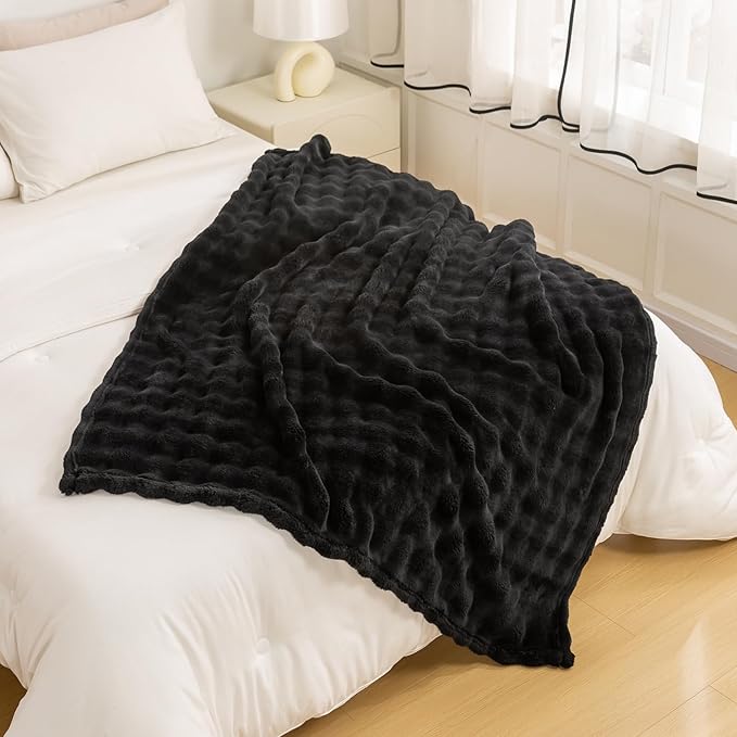 YUSOKI Luxury 3D Bubble Light Weighted Throw Blanket 1.8lb,All Ages,Home Decoration, (Black,50 * 60inches)