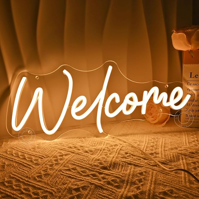 SYLHOME Welcome Led Neon Light Sign Business Open Windows Home Door Wall Sign Decor Bar Pub Store Shop Come In Neon Wedding Birthday Party Sign 15.75" X 6.5" USB