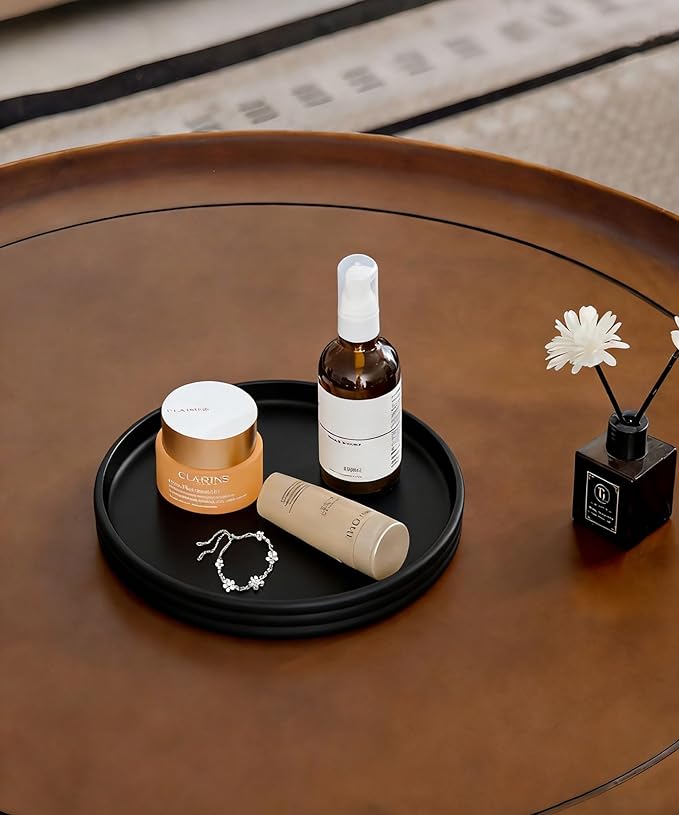Coffee Table Tray for Home Decor, Modern Table centerpieces, Round Decorative Tray Table centerpieces Serving Tray for Living Room, Office, Dining Room, Kitchen Island（Black）