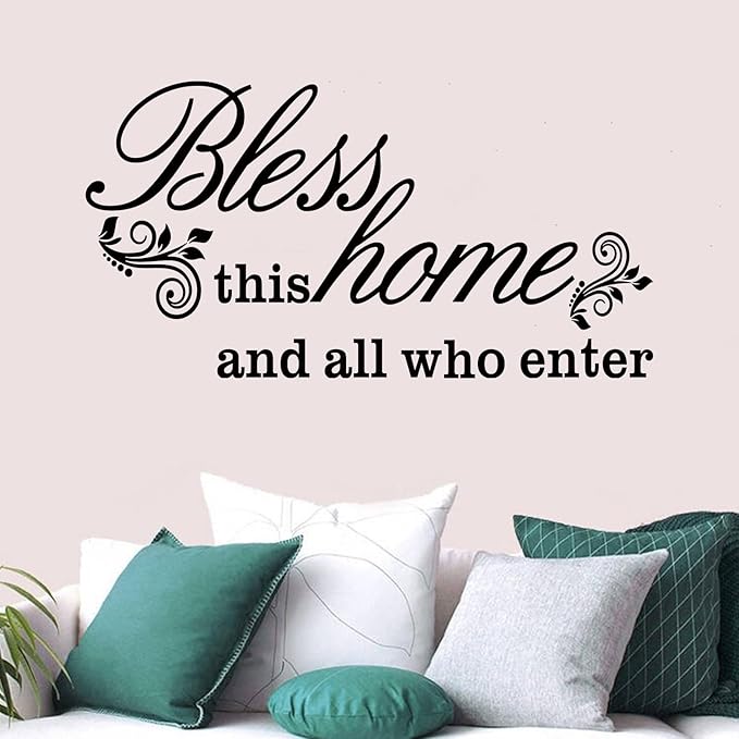 Inspirational Quotes Family Wall Stickers: Home Living Room Bedroom Vinyl Art Wall Decals - Kitchen Door Wall Decor - Bless This Home 21" X 11"