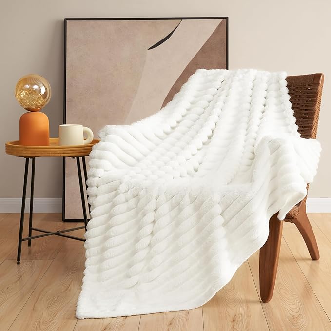 Soft Off White Queen Size Blanket for Bed - 300GSM Cozy Bedding Fleece Blanket for Women, Large Lightweight Sofa Couch Cover Bed Blankets for Her Him, Home Room Decor, Off White, 90x90 Inches