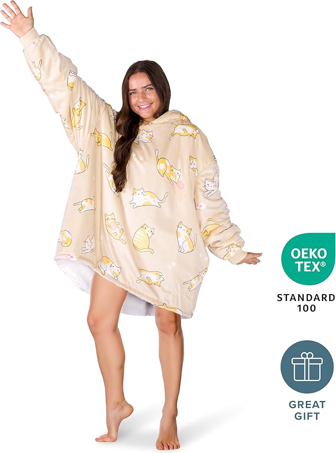 Bare Home Wearable Blanket Hoodie - Soft Plush Sherpa - Warm and Cozy - Oversized Wearable Blanket - Adult & Kid Sizes