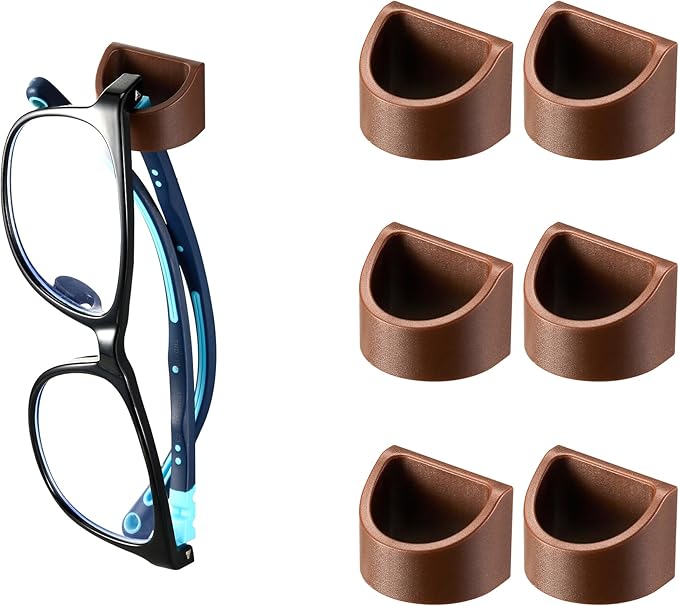 Sunglass Organizer 6 Pack, Glasses Holder & Eyeglass Holder for Eyewear, Sunglasses, Reading Glasses. Sunglass Holder for Home, Office, Car, Driver, Workshop. Glasses Accessories (Brown)