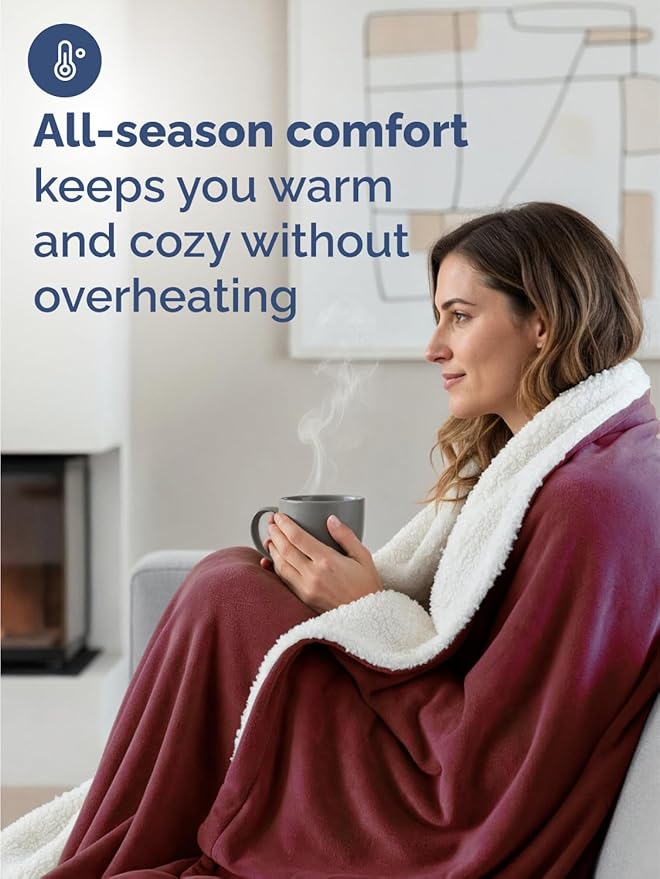 Sherpa Fleece Blanket Queen Size - Reversible Sherpa Fleece Queen Blanket - Super Soft Double Sided for Bed, Sofa, Couch - Thick, Warm, and Plush - Luxurious Bedding for Winter - Burgundy, 90" x 90"