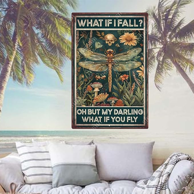 snowsun Flowers Plant Dragonfly Metal Signs Aluminum Sign Metal Sign Outdoor Indoor Country Farmhouse Bathroom Family Bathroom Bedroom Decor 8 * 12 Inches, Tin sign3