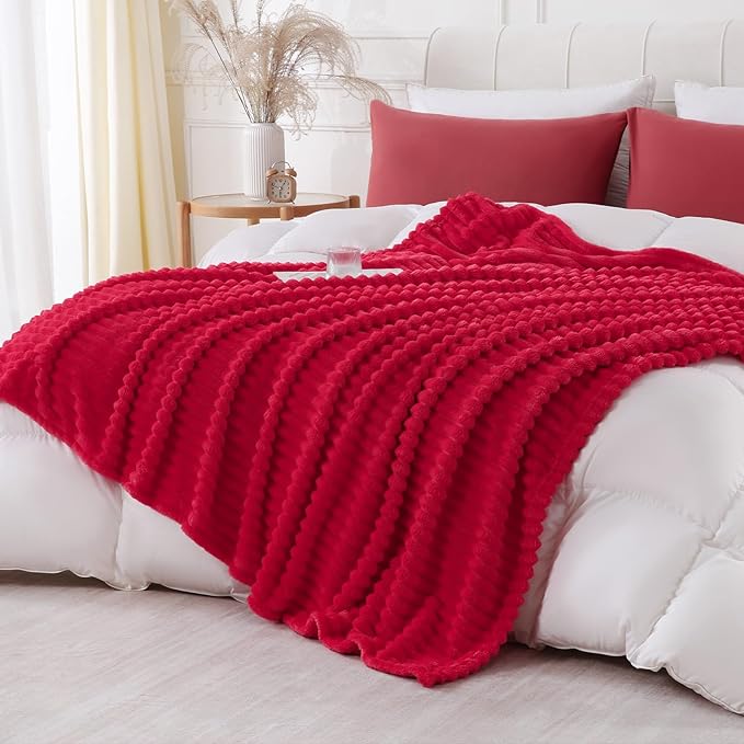 Cherry Red Throw Blanket for Couch Sofa 50x60 inches Striped Fleece Blankets Room Home Decor Lightweight Plush Soft Cozy Gifts for Women Mom Girls