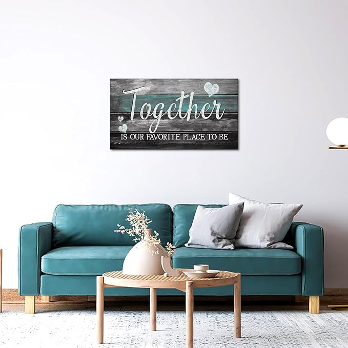 SkenoArt Family Inspirational Quotes Painting Canvas Wall Art Rustic Together is Our Favorite Place to Be Signs Bathroom Bedroom Wall Decor Easy to Hang 20"x36"