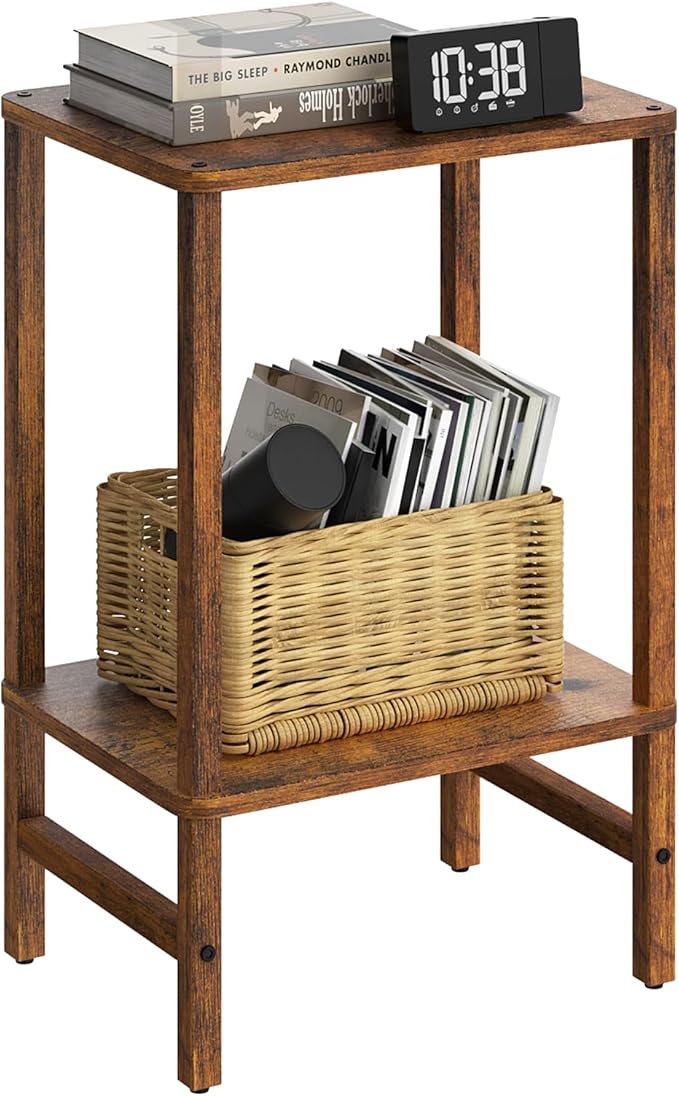 Side Table End Table Tall Night Stand 2-Tier for Living Room Bedroom Bathroom Office Furniture Brown