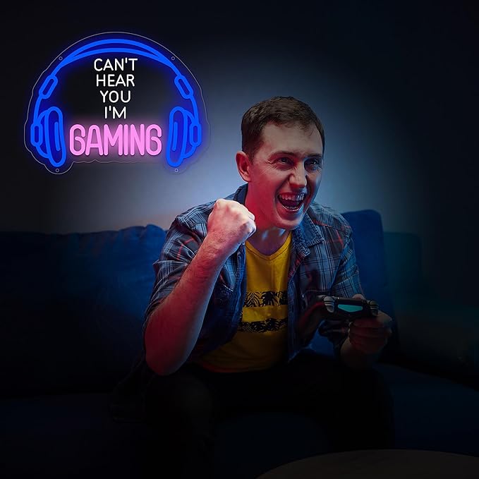Gaming Neon Sign, Headset Gamer Led Signs for Wall Decor, Dimmable Neon Light Sign for Bedroom, Game Room, Kids Room, Bar Decoration, USB Powered Light Up Neon Signs for Party Decor