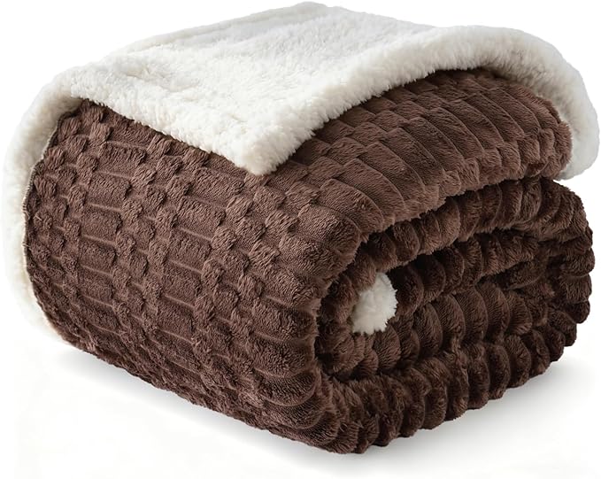 Sherpa Throw Blanket for Couch Flannel Cozy Soft Thick Blanket Warm Twin Blanket for Bed Fleece Home Decor Gifts, Z01 - Dark Coffee, 60"*80"
