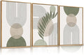 Framed Sage Green Boho Wall Art for Bedroom, Beige and Green 3 Piece Minimalist Artwork for Walls, Geometric Leaf Line Boho Small Paintings Prints for Hallway Kitchen Living Room Wall Decor, 12x16 In