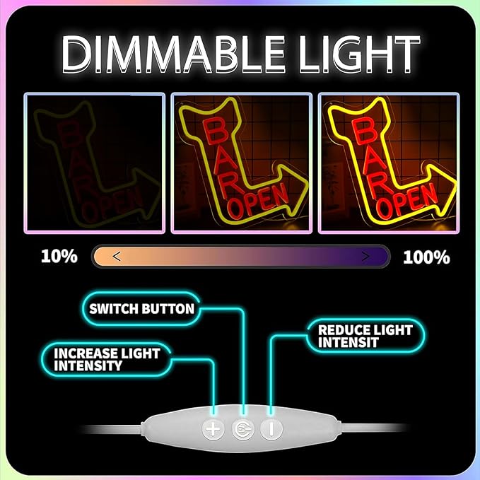 Bar Open Neon Signs for Wall Decor，Open Signs for Business,Led Neon Light for Man Cave, Bar,Pub，Christmas Birthday Party Gift