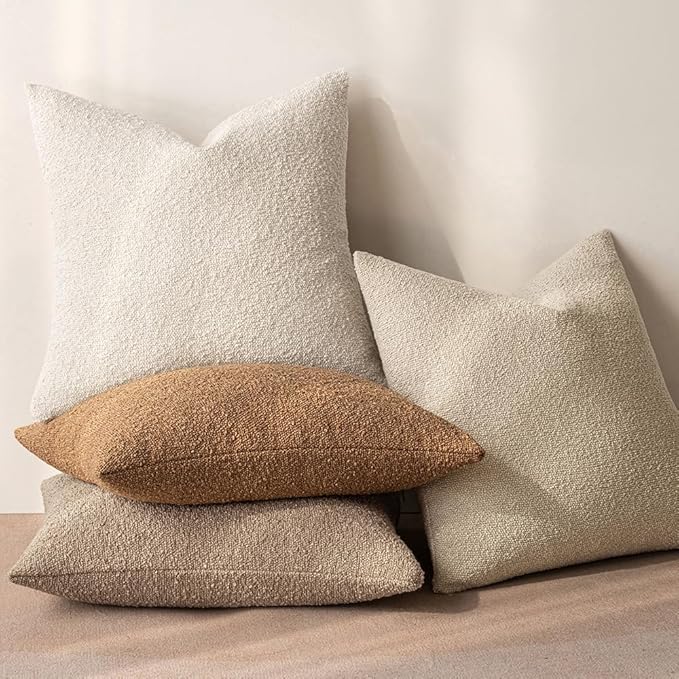MIULEE Textured Boucle Throw Pillow Cover Beige Boho Accent Solid Eruo Sham Pillow Case Decorative Soft Pack of 1 Couch Cushion Chair Sofa Bedroom Livingroom Home Decor,24x24 Inch