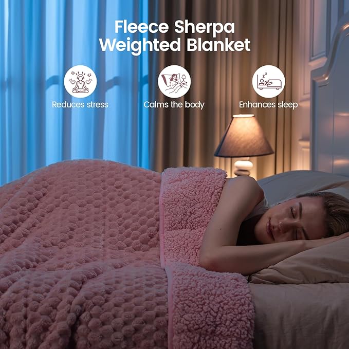 Super Fuzzy Soft Fleece Sherpa Weighted Blanket 15 lbs for Adults, 3D Imitation Turtle Shell Luxury Weighted Throw for Better Sleep, Dual Sided Cozy Heavy Blankets for Couch Bed, Pink, 48" x 72"