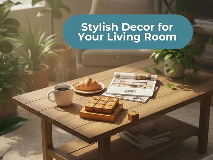 BSIRI Wooden Tic Tac Toe Coffee Table Decor Game Living Room Home Office Decorative Small Desk Bar Top Classic XO Tictactoe Toy Board Travel Size Wood Mini Gifts for Family Games and Gifts for Adults