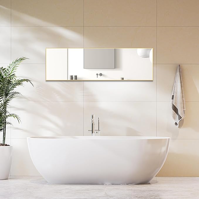 DUMOS Full Length Mirror 59"x17" Full Body Floor Mirror for Bedroom or Cloakroom, Can Stand Alone, Hang or Lean Against Wall, Tall Wall Mirror with Stand and Sleek Aluminum Alloy Thin Frame