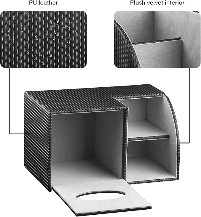 Fanousy Tissue Box Cover Square with Storage, PU Leather Cube Tissue Box Holder, Multifunction Remote Control Nightstand Organizer, Modern Desk Caddy for End Table, Bathroom, Home, Office Decor