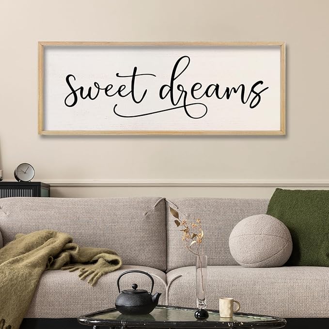 comurdyo Sweet Dreams Wall Decor Above Bed Sign 40" x 15" Master Bedroom Wooden Antique Framed Large Rustic Farmhouse Guest Room Beautiful Simple Hanging Plaque Over Bed Wall Art (Wood)