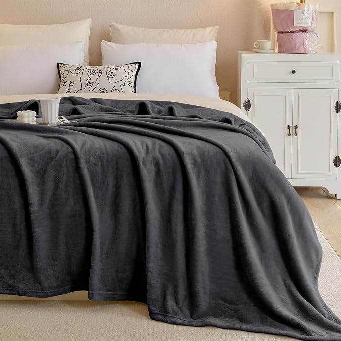 Fleece Blankets Twin Size, Silky Flannel Fuzzy Blanket for All Season, Cozy Lightweight Blanket for Couch, Bed, Sofa, 60" x 80", Gray