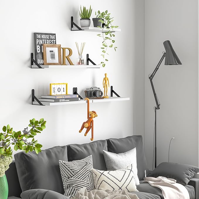 YGEOMER Floating Shelves for Wall, Different Sizes Rustic White Wall Shelves for Living Room, Bathroom, Bedroom, Kitchen, Home Decor (Set of 4)