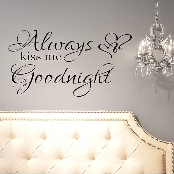 World of Wall Always Kiss Me Goodnight Wall Decals Quotes Sayings Sign Art Stickers Vinyl for Bedroom (14 in High 26 in Wide Matte Black)