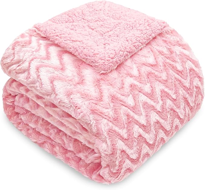 Whale Flotilla Faux Fur Sherpa Twin Size Blanket for Bed, Cozy Reversible Fuzzy Fluffy Plush Blankets for All Season, Warm and Soft, 60x80 Inch, Pink
