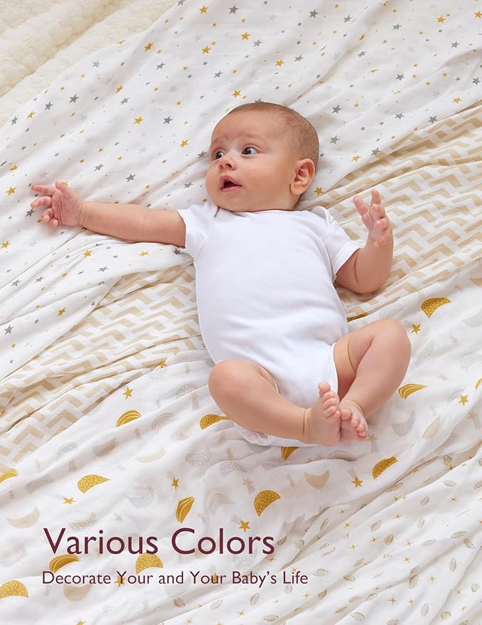 Momcozy Muslin Swaddle Blankets, 4-Pack Breathable and Skin-Friendly Receiving Blankets, Best Wishes Swaddle Blanket Shower Gifts & Baby Registry Essentials, Large 47"x47", Stellar Orbit
