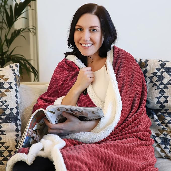 Catalonia Sherpa Throws Blanket, Super Soft Comfy Fluffy Fuzzy Fleece Plush Blanket for Sofa Couch Bed Reversible All Season for Senior Adults