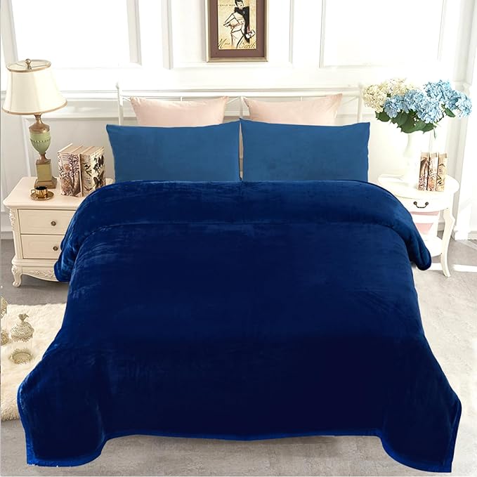 JYK Fleece Plush Blanket - 3.5 LB, 1 Ply Lightweight Korean Style Mink Blanket, Queen 79" x 91" - Super Soft, Warm & Cozy, Microfiber Bed Blanket for All Seasons, Navy