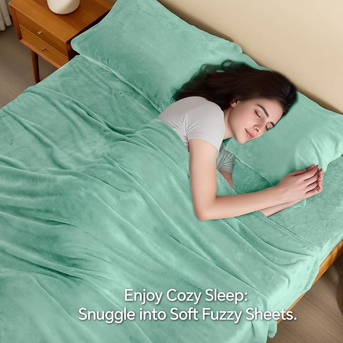 BEDELITE Flannel Sheets Twin Size Haze Blue - Super Soft Fleece Sheets Set Fluffy Extra Plush, 3 Piece(Include Fitted Sheet, Flat Sheet, 1 Pillowcase)