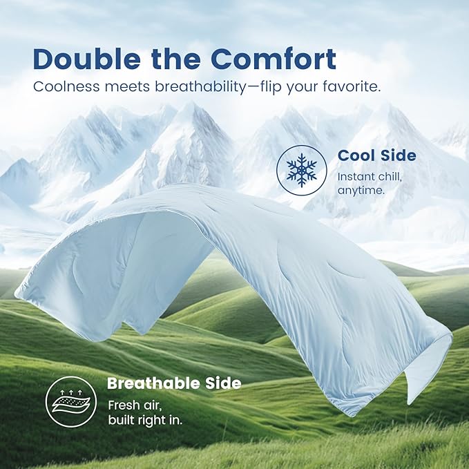 Cozy Bliss Cooling Comforter King Size, Reversible Lightweight Cooling Blankets for Hot Sleepers and Night Sweats, Q-Max>0.45 Soft Breathable Silky Smooth Summer Comforter, Cool Blue, 106"x90"