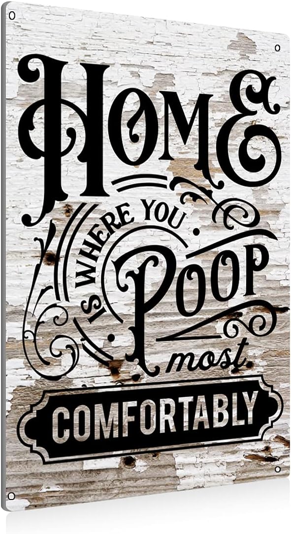 BEASTZHENG Funny Home is Where You Poop Most Comfortably Bathroom Metal Tin Sign Wall Decor - Farmhouse Bathroom Quote Tin Sign for Toilet Restroom Home Decor Gifts