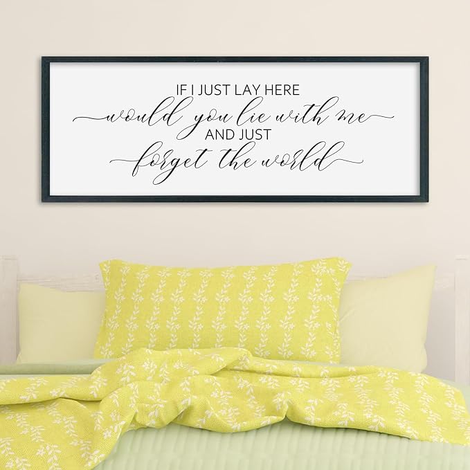 SRSZHIYUE Modern Romantic Wall Decor If I Lay Here Would You Lie With Me Sign 32"×12" for Couples Simple Rustic Home Bedroom Above Bed Large Plaque Wood Framed Wall Hanging (Black)